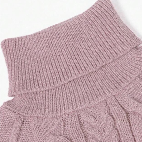 Cozy Pink Turtleneck chunky Cable Knit Poncho Sweater Top - Picture 5 of 6